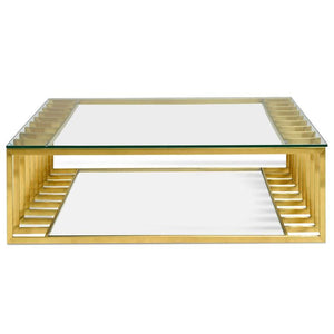 130cm Glass Coffee Table - Gold Base - Lounge Styles