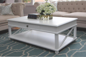 Manto 120cm Wood Coffee Table in White - Drawer - Lounge Styles