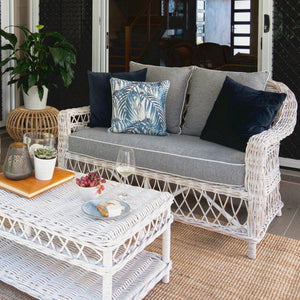 Florence 90cm Rattan Coffee Table Distressed White, Plantation Cane - Lounge Styles