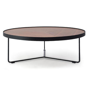 Lounge Styles Calibre 90cm Round Coffee Table - Walnut Top - Black Frame