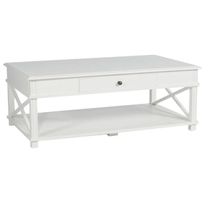 Manto 120cm Wood Coffee Table in White - Drawer - Lounge Styles
