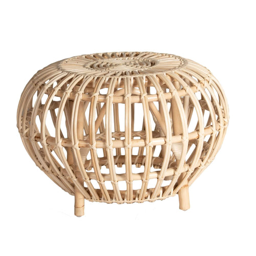 Lounge Styles Room+Co Bola Blonde Side Table + Stool, 60cm Natural Rattan Look Round Hand Woven Coastal