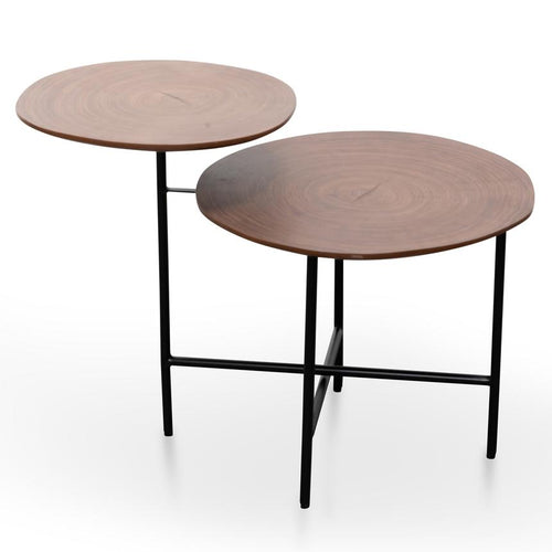 Layered Round Side Table - Walnut - Black Legs 51cm